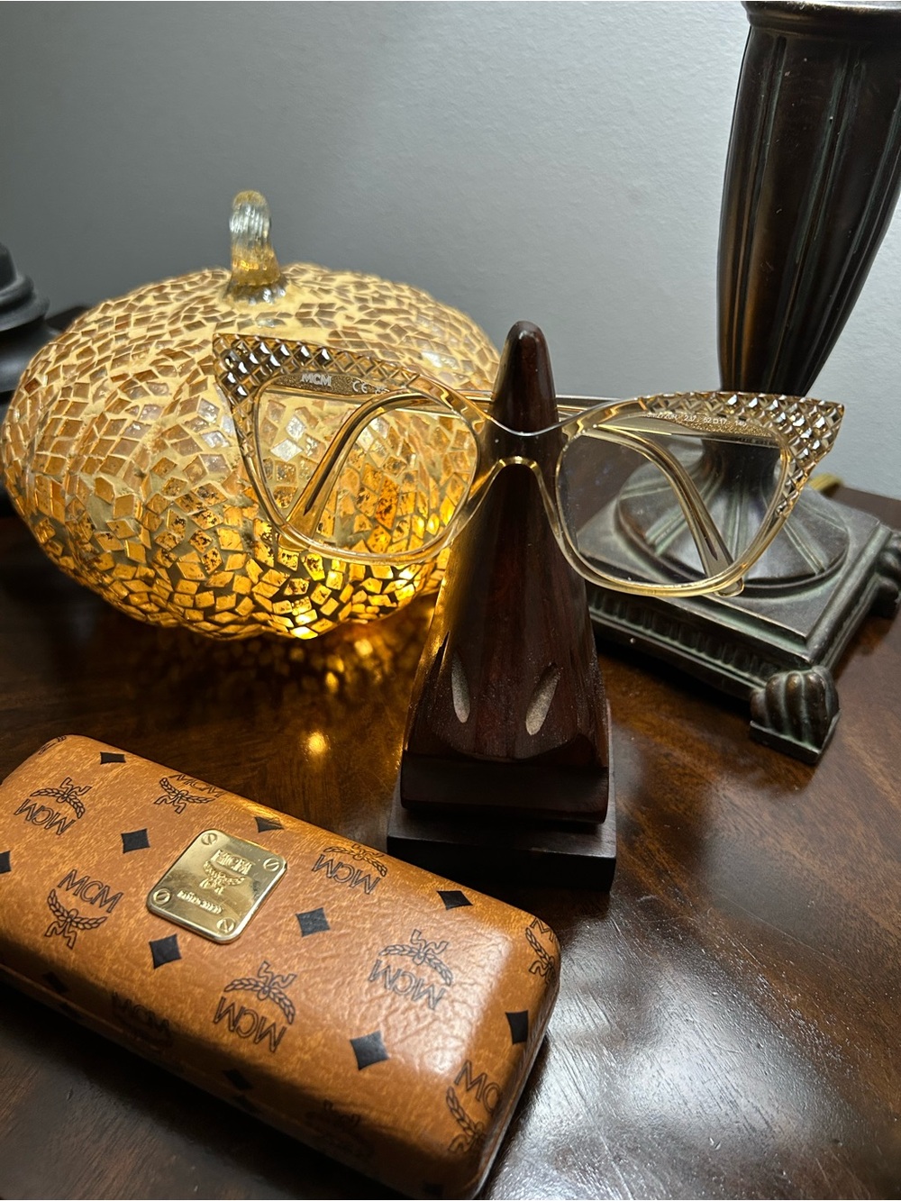 MCM Gold Crystal Cat-Eye Sunglasses with Clear Gold Frames